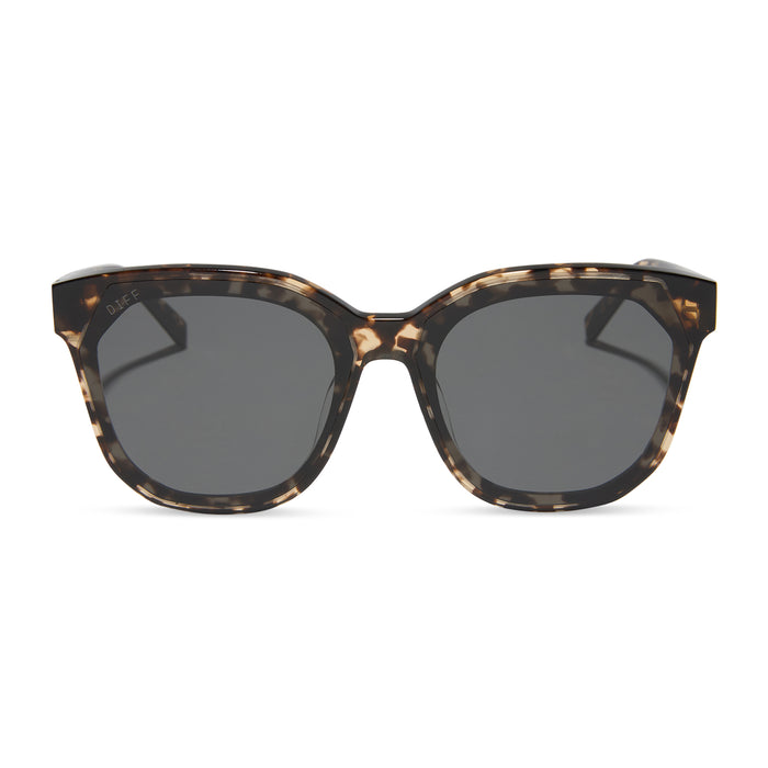 diff eyewear gia square oversized sunglasses with a espresso tortoise frame and grey lenses front view