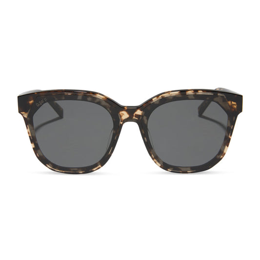 diff eyewear gia square oversized sunglasses with a espresso tortoise frame and grey lenses front view
