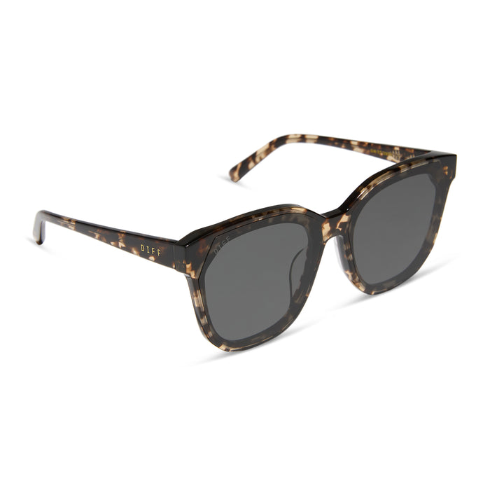 diff eyewear gia square oversized sunglasses with a espresso tortoise frame and grey lenses angled view