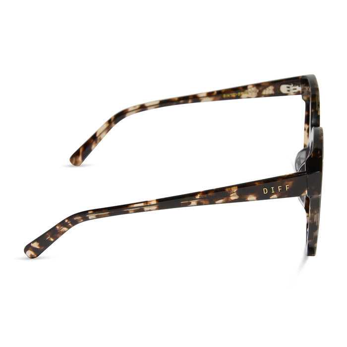 diff eyewear gia square oversized sunglasses with a espresso tortoise frame and grey lenses side view