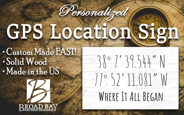 GPS Coordinate Sign Personalized Latitude Longitude Location Wall Art - 16.5" x 10.5" - Broad Bay Personalized Gifts Shipped Fast