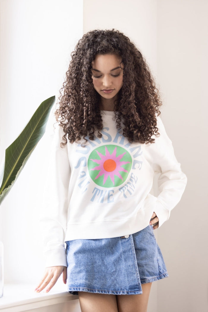 Grace 434/2211 - 102 Off White Round Neck Sweatshirt 'Sunshine All The Time' - Dotique - Grace