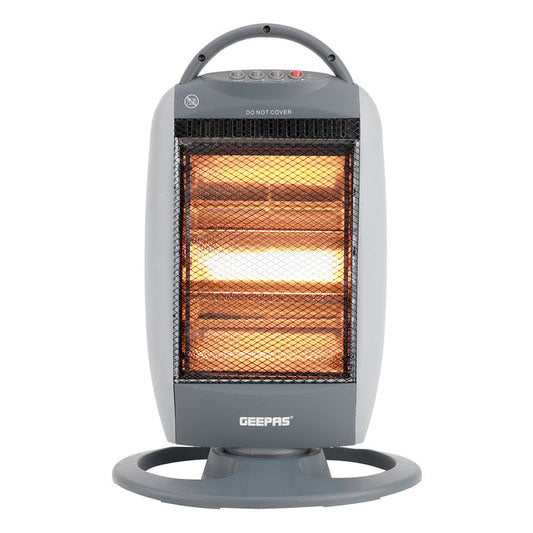 Grey Oscillating 3-Bar Halogen Heater With Handle