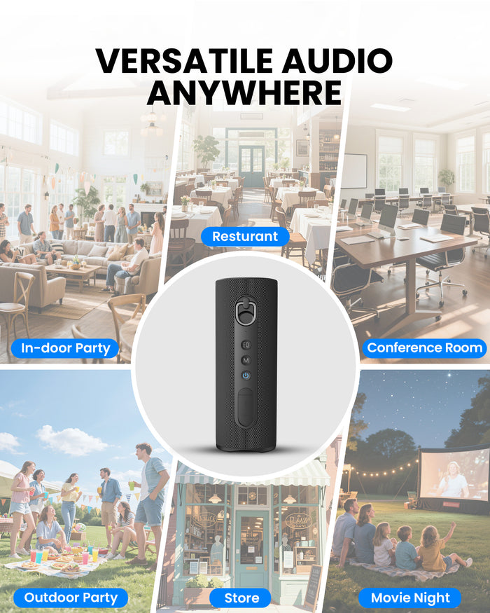 Harmony A1 Solo Bluetooth Speaker with Auracast Expansion, versatile for indoor/outdoor use, conferences, and restaurant setups.
