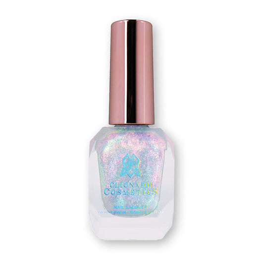 Bottle of nail polish containing Head in the Clouds Nail Lacquer on white background.