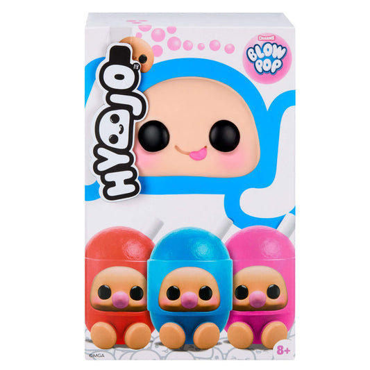 Packaging of Hyojo Blow Pop toy with three colorful characters on a white background