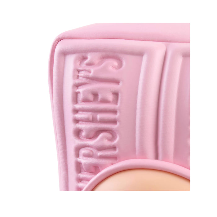 Close-up of a pink Hershey's chocolate bar on a white background