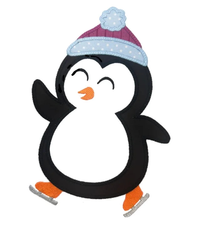 Ice Skating Penguin (Downloadable Machine Embroidery Design)