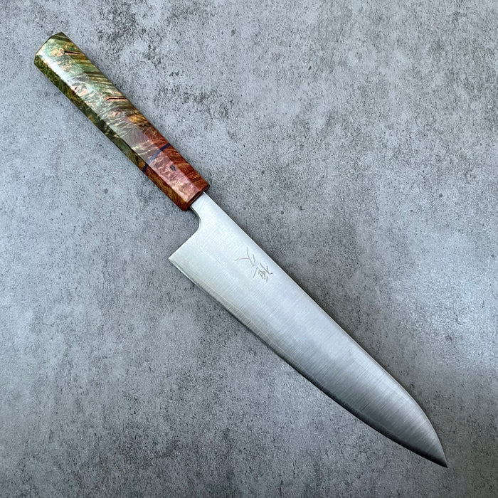 Custom Tsunehisa Ginsan 3 Migaki  Gyuto 210mm -   Double dyed maple burl