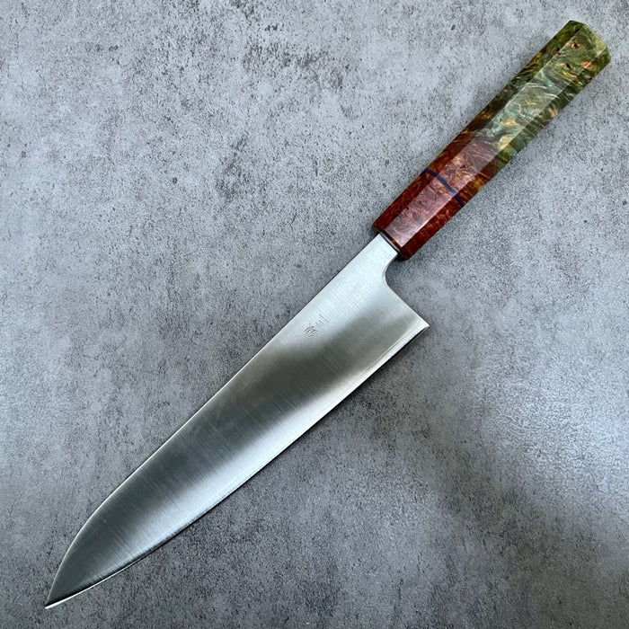Custom Tsunehisa Ginsan 3 Migaki  Gyuto 210mm -   Double dyed maple burl
