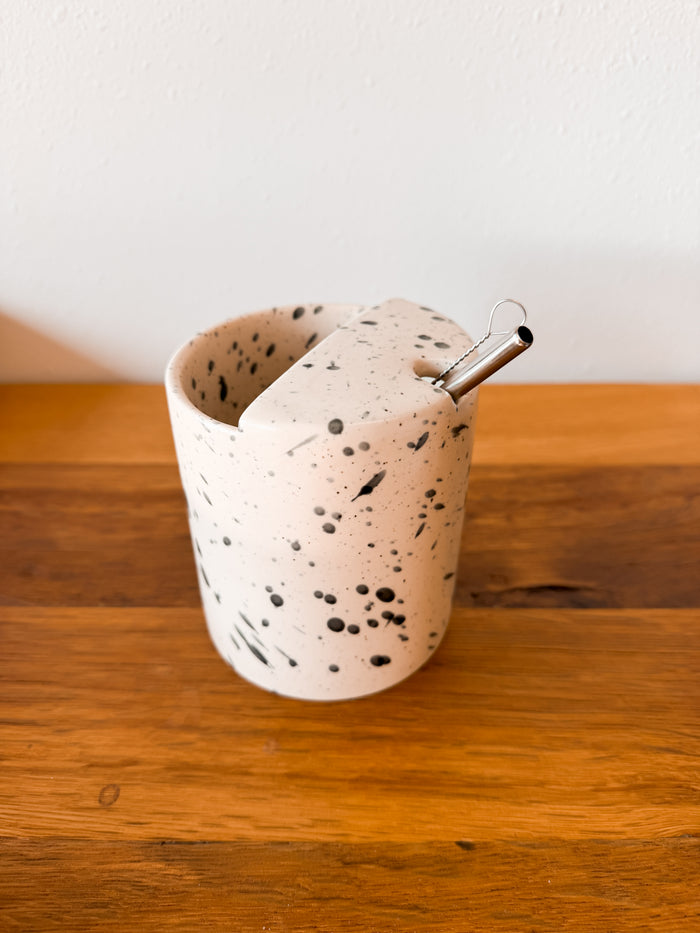 Ink Speckled Stoneware Travel Cup - Mocha