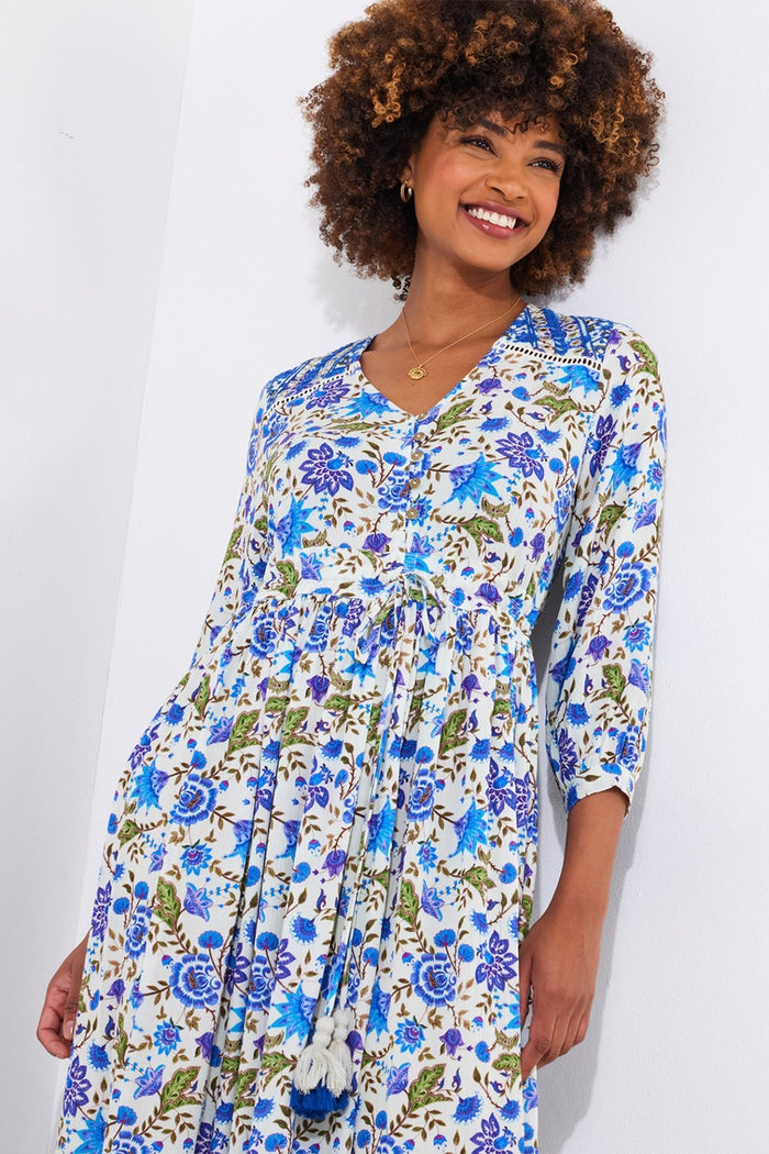Joe Browns WF160A Joys of Summer Embellished Floral Maxi Dress Blue - Dotique