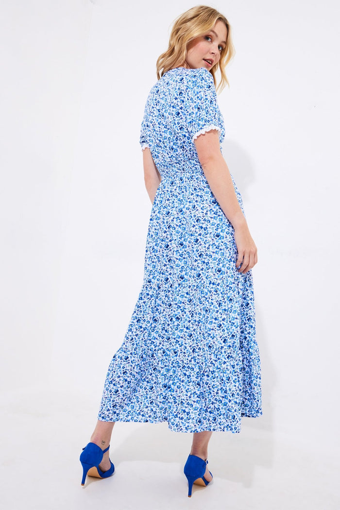 Joe Browns WF185A Blue Belle Floral Maxi Dress Blue - Dotique