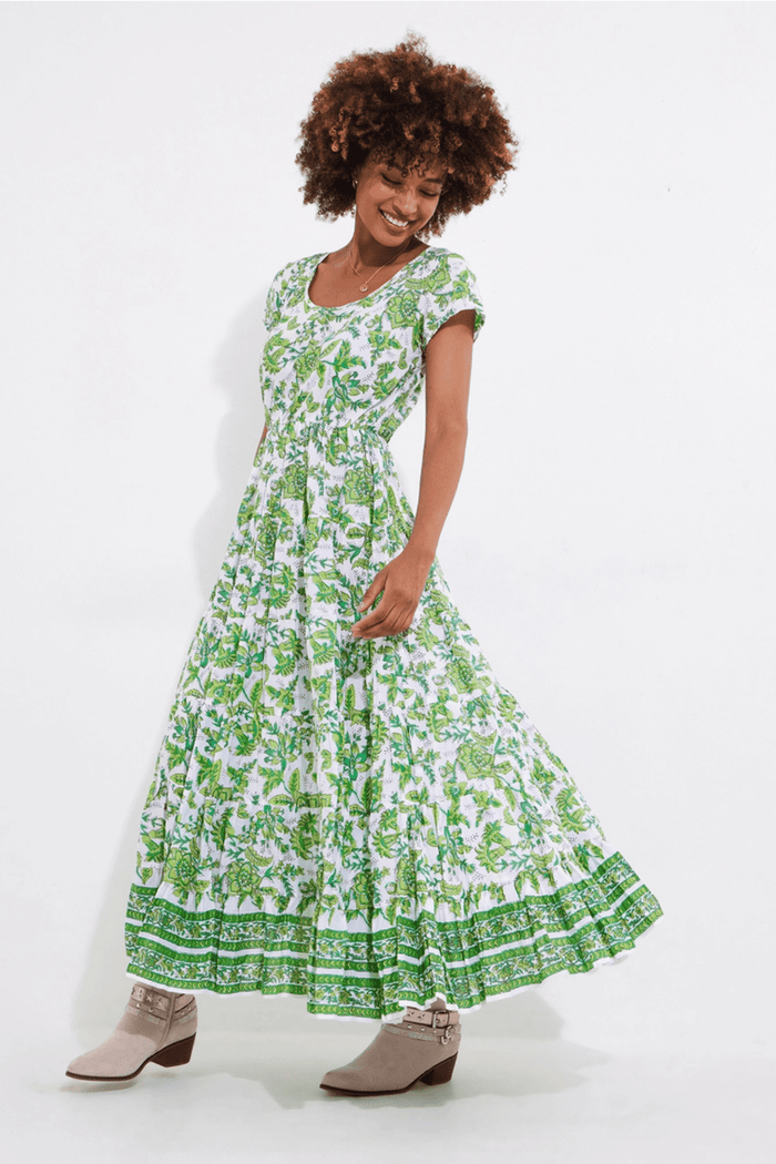 Joe Browns WF186A Hannah Green Floral Crinkle Cotton Maxi Dress - Dotique