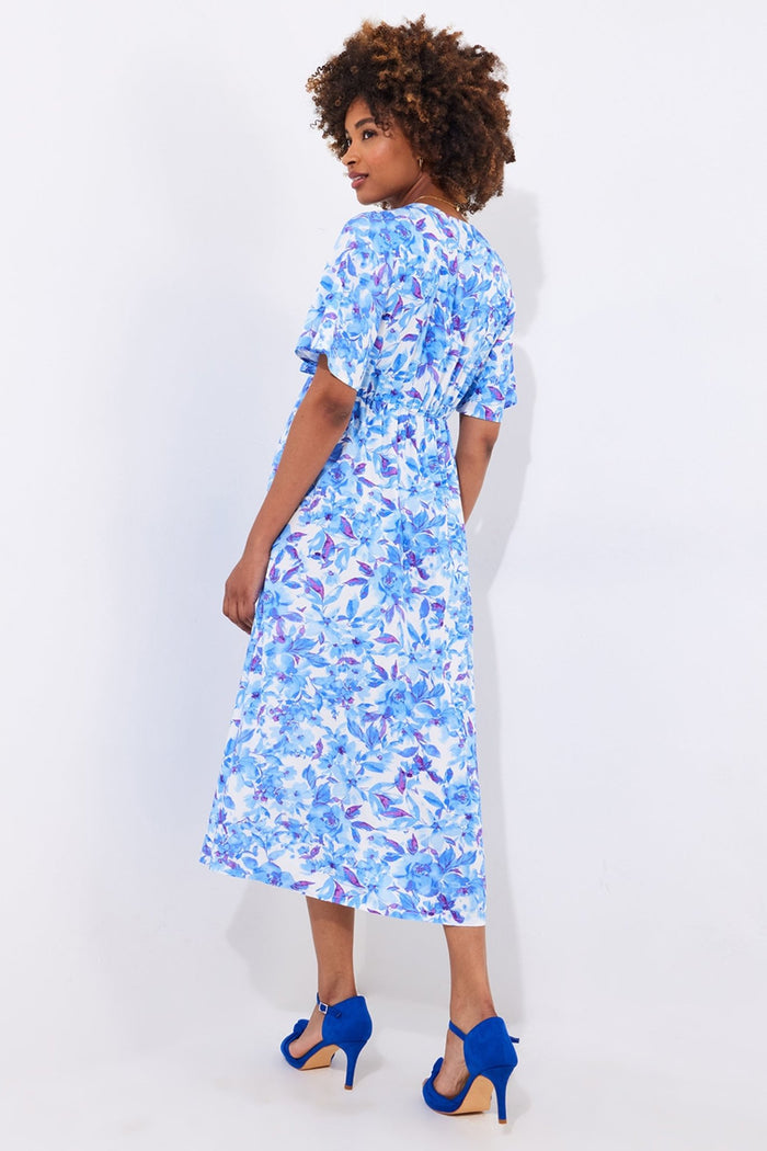 Joe Browns WF208A Olivia Floral Printed Midi Dress Blue - Dotique