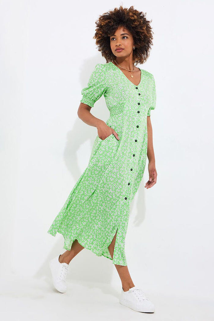Joe Browns WF210A Fresh As A Daisy Printed Maxi Dress Green - Dotique