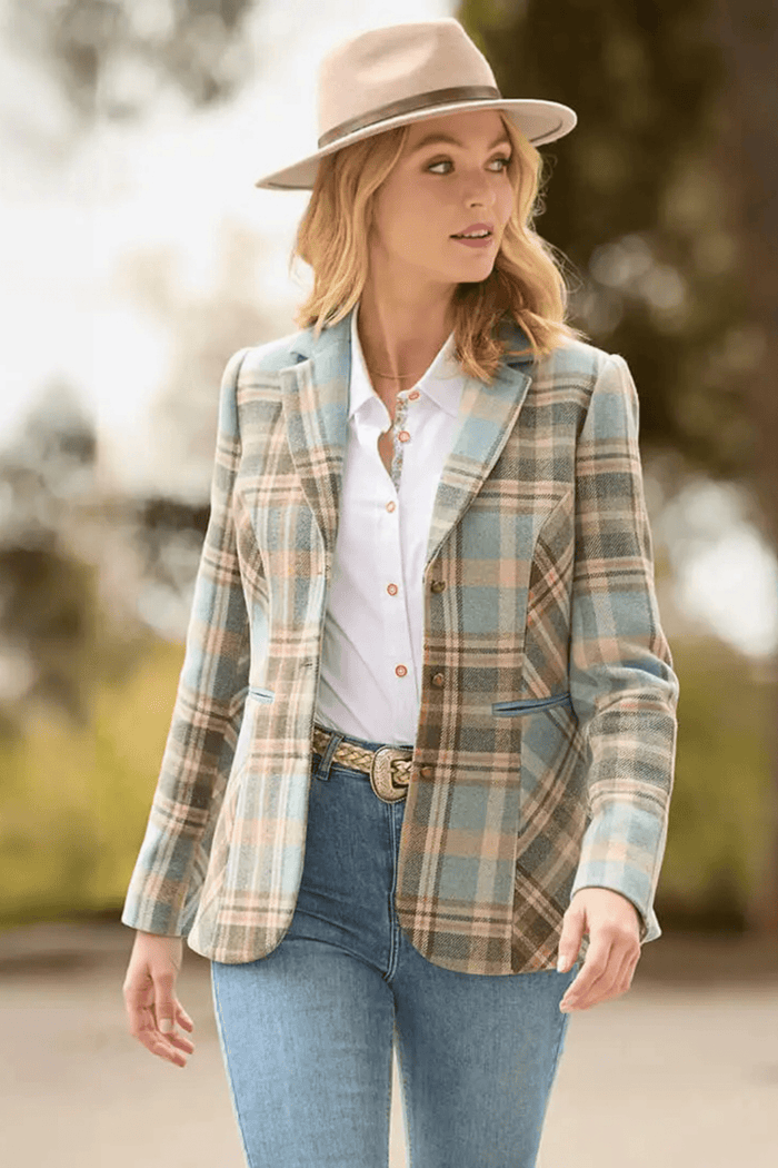 Lottie blue check jacket by Joe Browns, available at Dotique