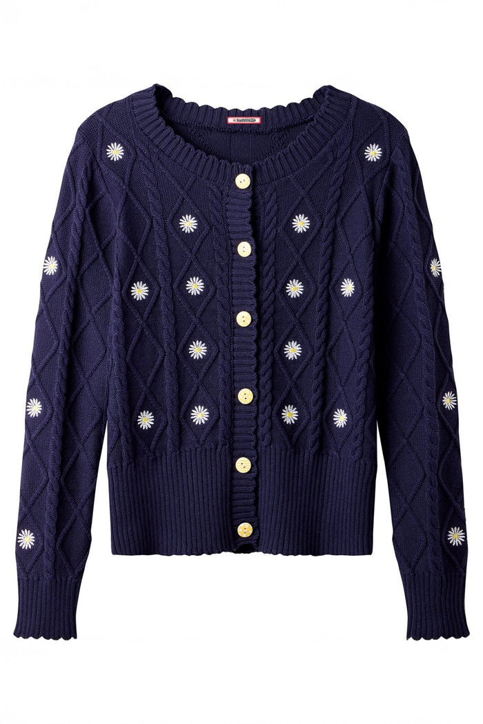 Joe Browns WK794A Daisy Embroidered Cable Knit Cardigan - Dotique