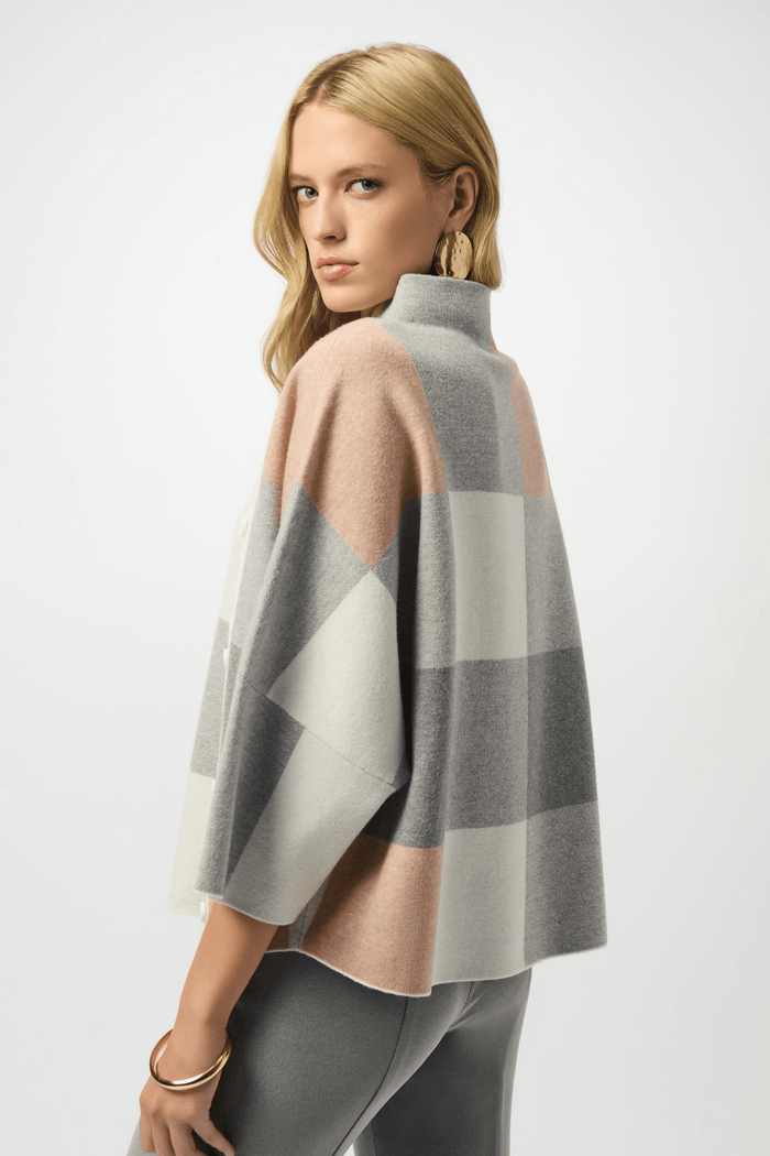 Joseph Ribkoff rose plaid jacquard knit top with funnel neck – Dotique