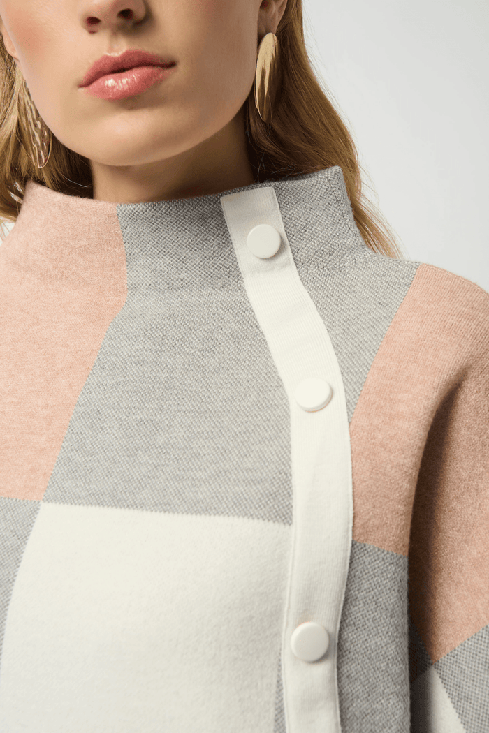 Joseph Ribkoff rose plaid jacquard knit top with funnel neck – Dotique
