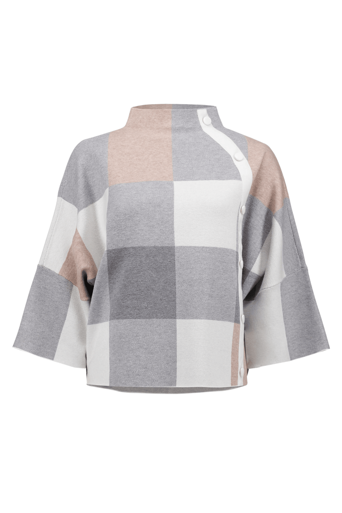 Joseph Ribkoff rose plaid jacquard knit top with funnel neck – Dotique