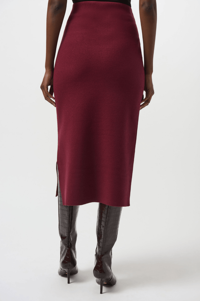 Joseph Ribkoff merlot knit midi skirt with elastic waist and slit – Dotique