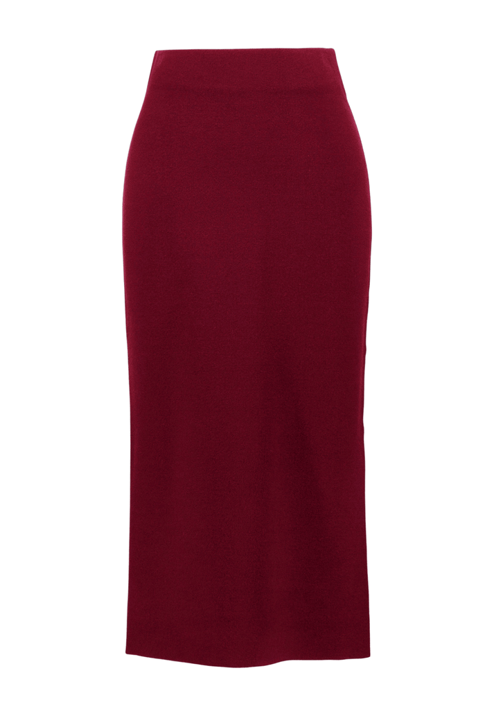 Joseph Ribkoff merlot knit midi skirt with elastic waist and slit – Dotique