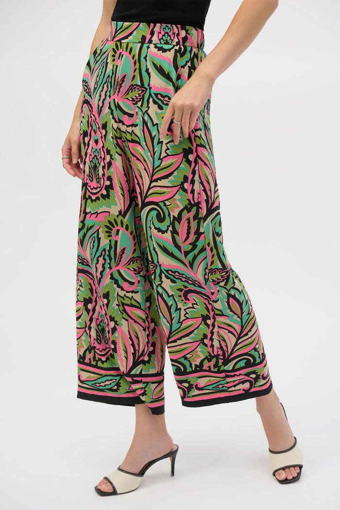Joseph Ribkoff 252142 High Waisted Paisley Print Wide Leg Trousers - Dotique