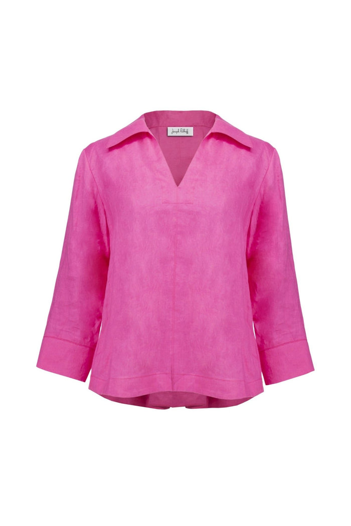 joseph-ribkoff-252933-bubblegum-pink-linen-boxy-top-with-shirt-collar-dotique-1