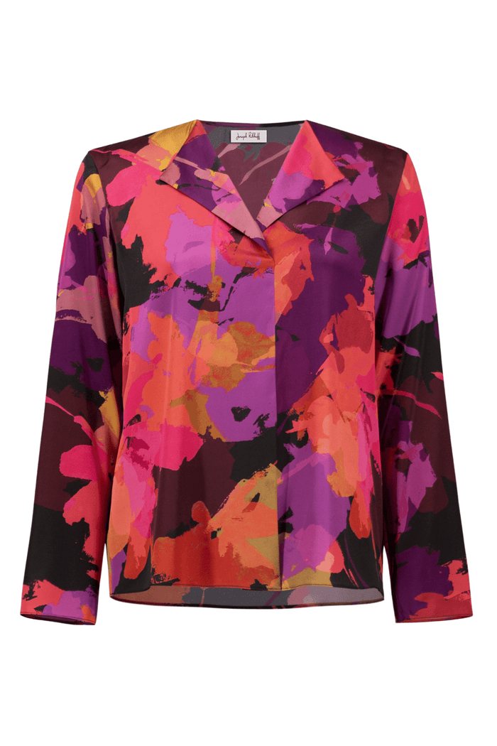 Joseph Ribkoff floral print satin top with lapel collar – Dotique