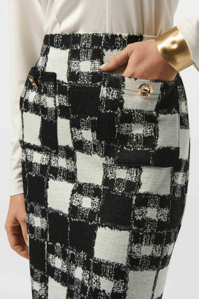 Joseph Ribkoff plaid jacquard pull-on skirt with buttoned pockets – Dotique