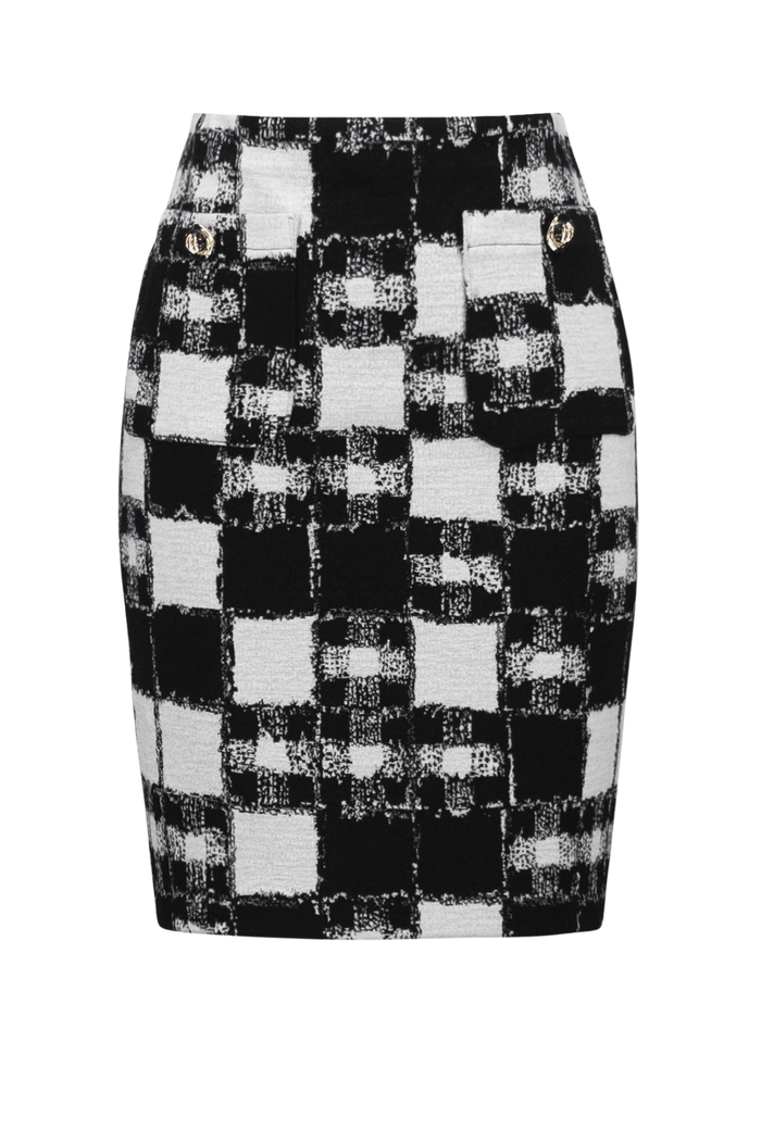Joseph Ribkoff plaid jacquard pull-on skirt with buttoned pockets – Dotique