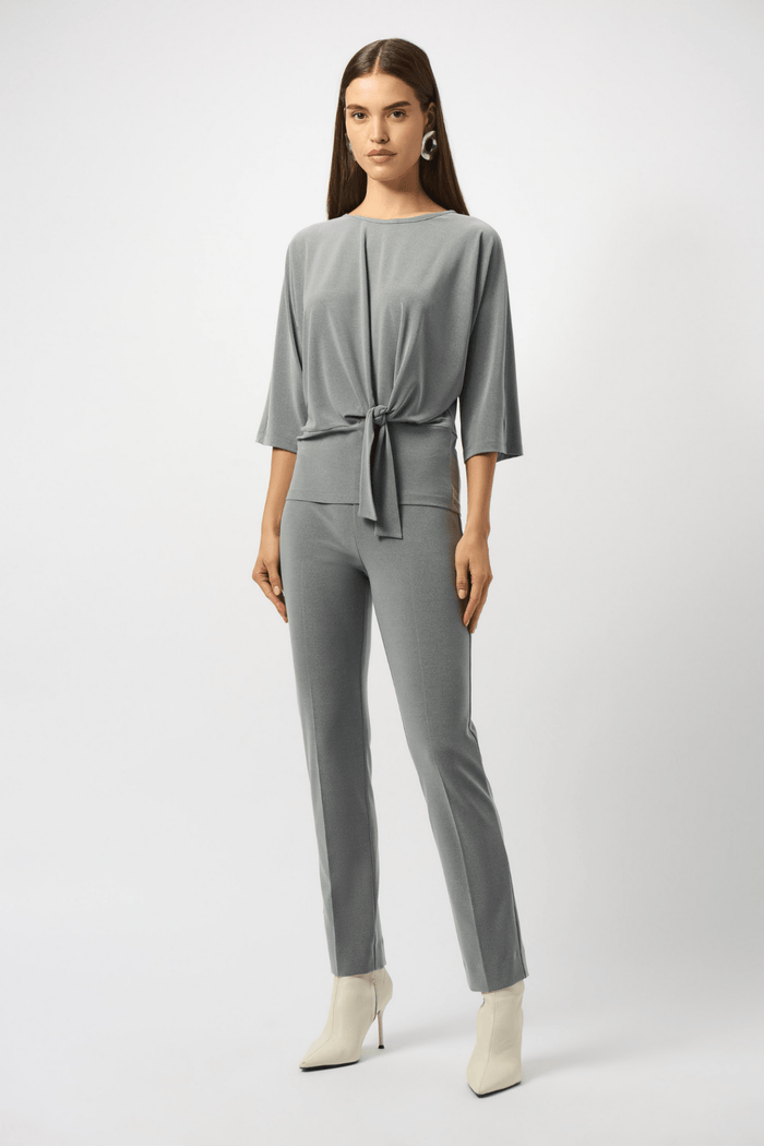 Joseph Ribkoff melange silky knit top with scoop neck and waist knot – Dotique