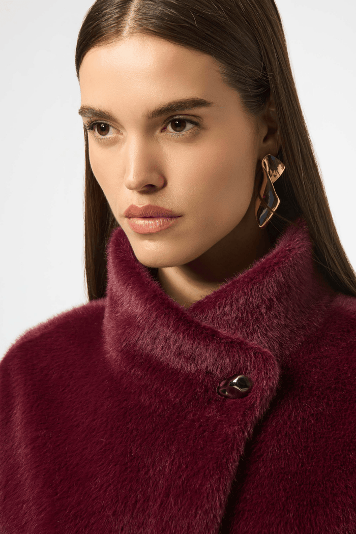 Joseph Ribkoff merlot faux fur suede jacket with mock collar – Dotique