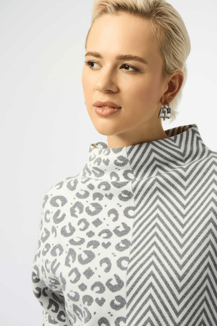 Joseph Ribkoff jacquard knit boxy sweater with animal and herringbone print – Dotique