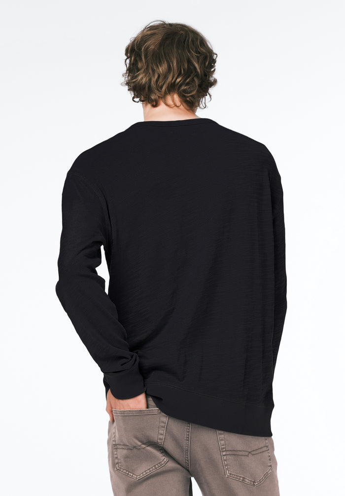 Buffalo Men Tops Black Knit Knit Long Sleeve Soft Cotton Relaxed Fit