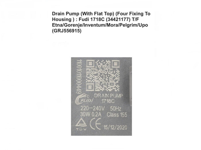 Kenwood Dishwasher Drain Pump With Flat Top, Fudi 1718C, KDW60B16 KDW60X15 8B