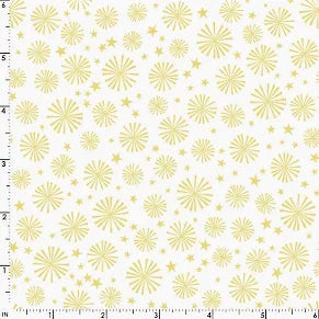 Kimberbell - Celebration Line, Sparklers White/Gold 1 Yard Cut