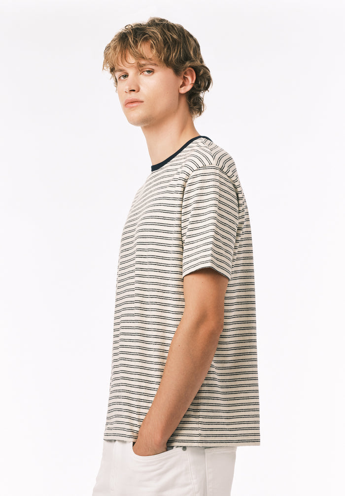 Buffalo Men Tops Navy Knit Knit Long Sleeve Crew Neckline Horizontal Stripes