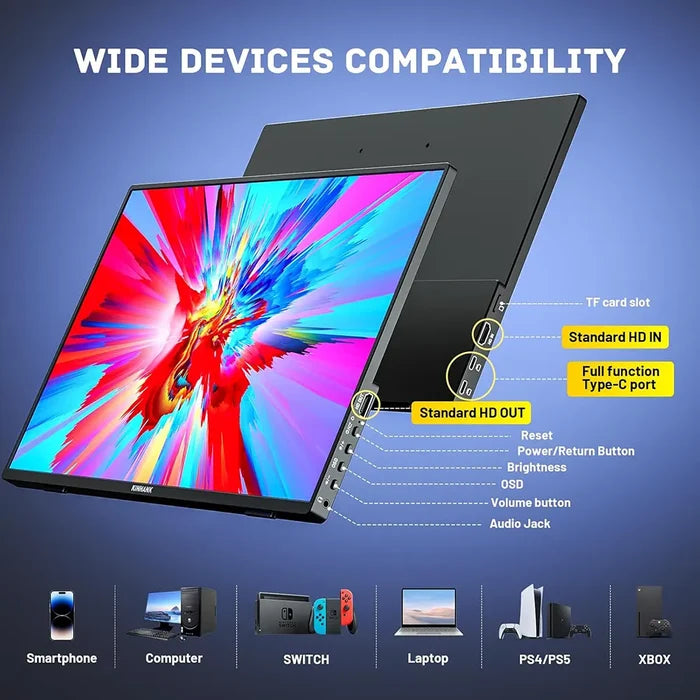 KINHANK K16 G-Pro 16" Portable Monitor | 2.5K QHD, 144Hz, Android 12.0, USB-C/HDMI for Gaming & Productivity