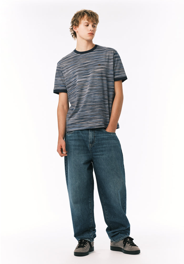 Buffalo Men Tops Blue Knit Knit Short Sleeve Regular Fit Crew Neck