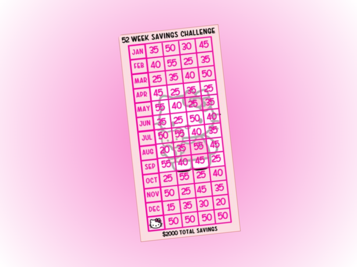 Kitty | Savings Insert or Cash Envelope | 52 Week Challenge | 2000