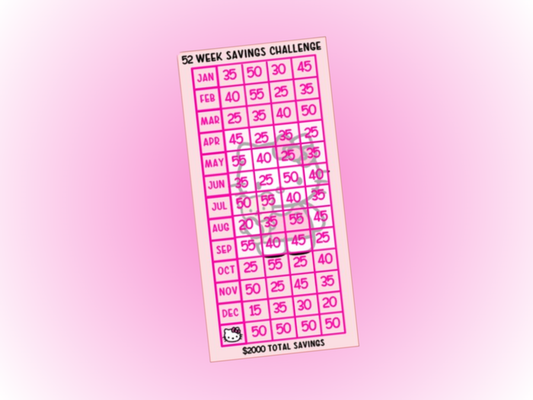 Kitty | Savings Insert or Cash Envelope | 52 Week Challenge | 2000