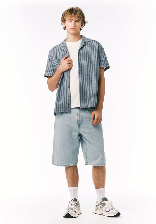 Buffalo Men Shirts Blue Knit Knit Short Sleeve Soft Textured Knit Boxy Fit