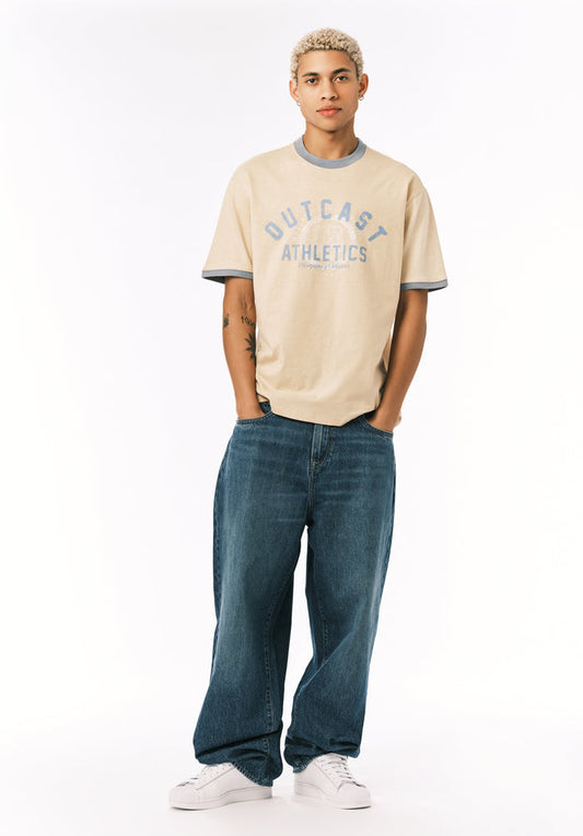 Buffalo Men Tops Beige Knit Knit Short Sleeve Crew Neckline Graphic Print