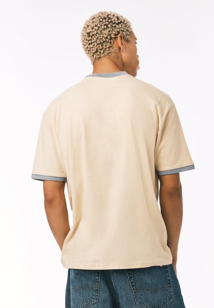 Buffalo Men Tops Beige Knit Knit Short Sleeve Crew Neckline Graphic Print