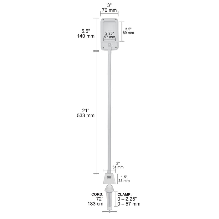 LED Flex Lamp for Office, Art, Sewing, or Crafts with USB Charging Port and Metal Clamp Base White 12006