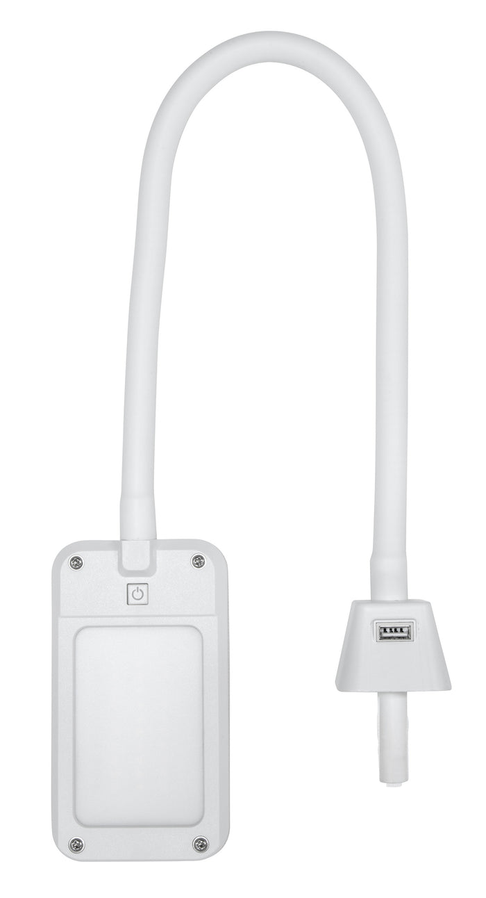 LED Flex Lamp for Office, Art, Sewing, or Crafts with USB Charging Port and Metal Clamp Base White 12006