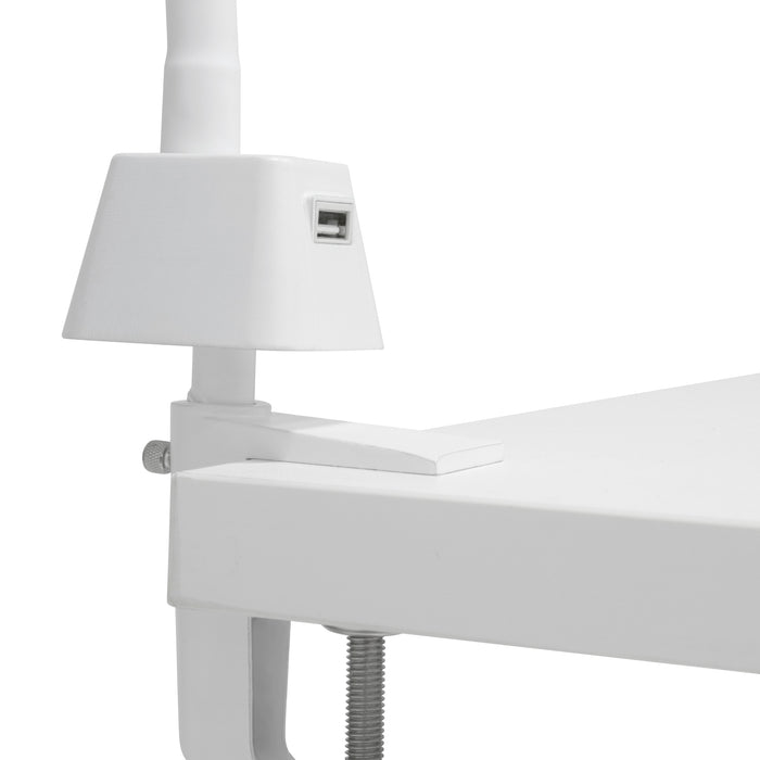 LED Flex Lamp for Office, Art, Sewing, or Crafts with USB Charging Port and Metal Clamp Base White 12006