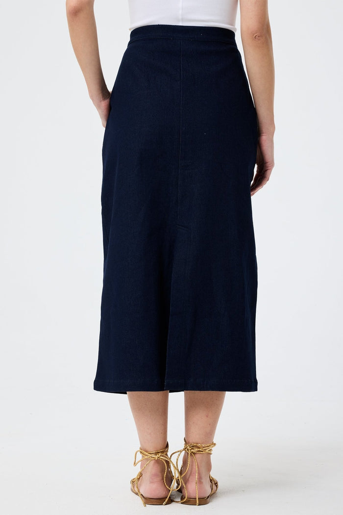 Leo & Ugo JEJ730 Navy Denim Midi Skirt - Dotique